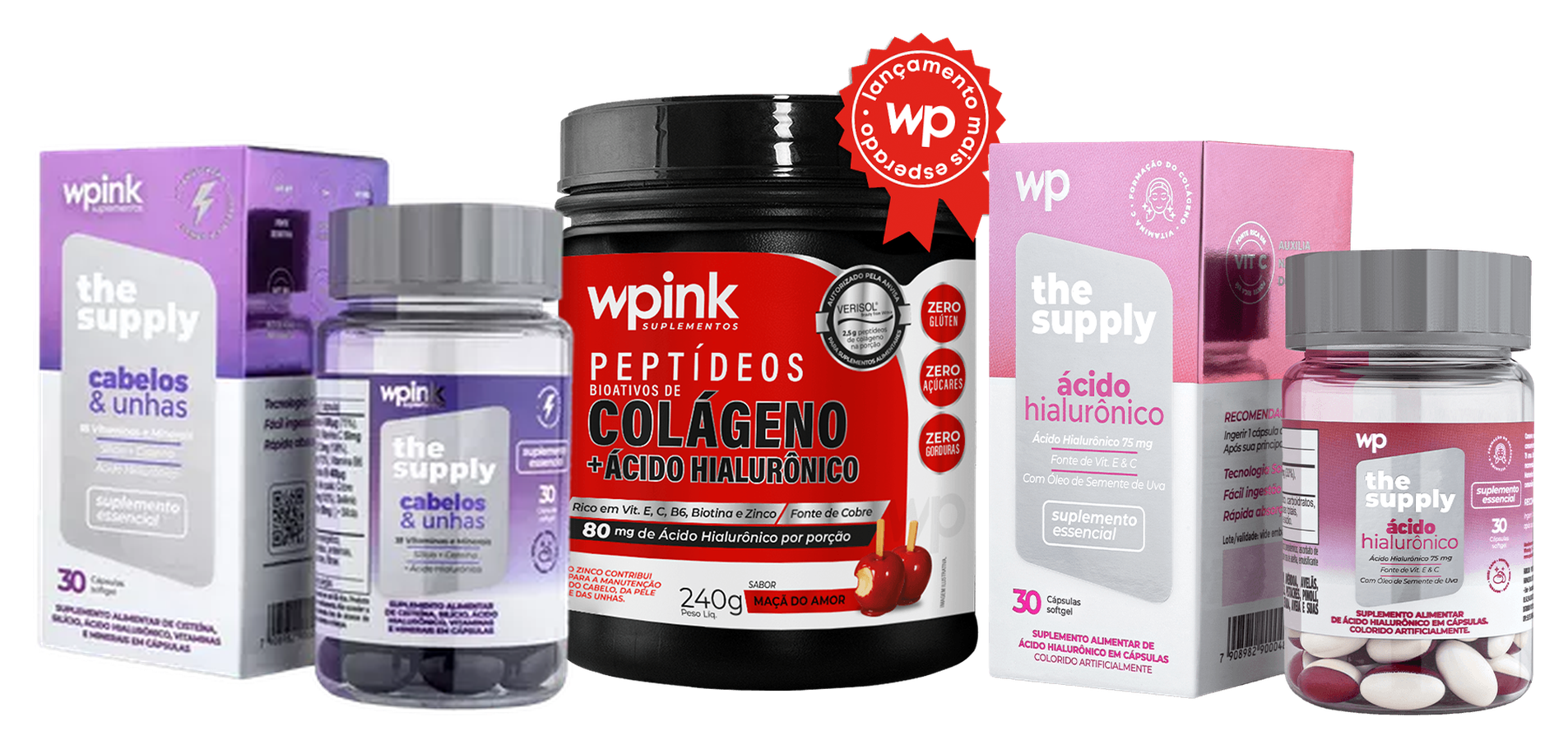 kit beleza wp - cabelos e unhas + ácido hialurônico + colágeno